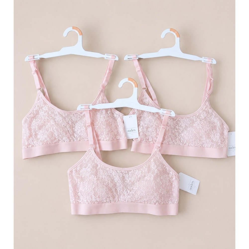 Auden Womens M Pink Lace Wireless Bralette‎ Bra 3 Pack Adjustable Straps NWT